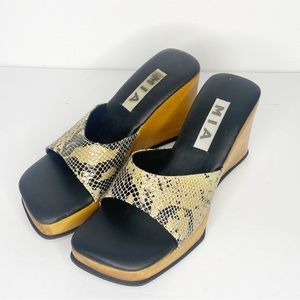 Vintage Y2k MIA Chunky Platform Sandals Snakeskin Wood Heel Womens 6.5